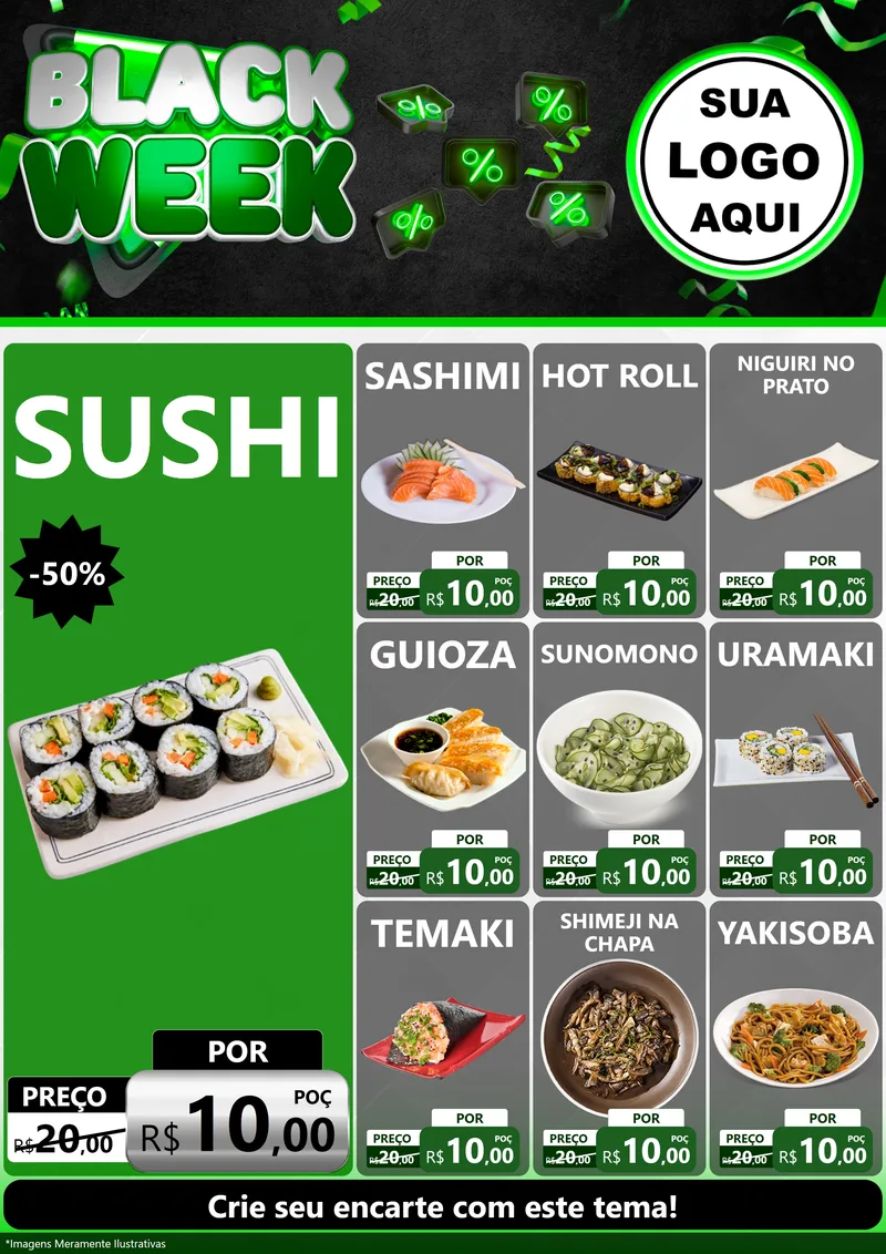 Modelo de Encarte para Encarte A4 Vertical com o tema Black Week para Comida japonesa