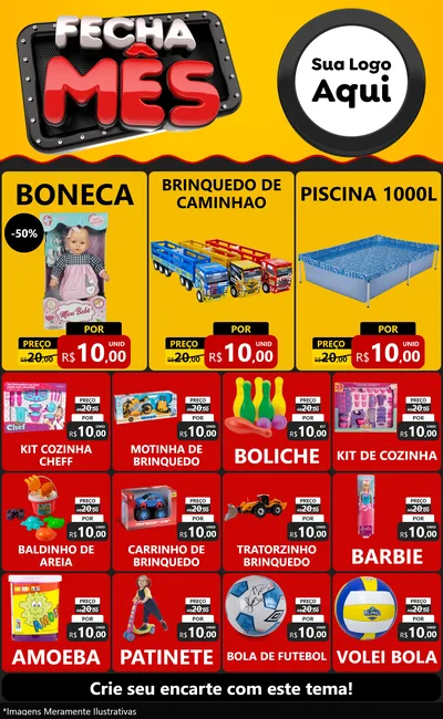 Modelo de Encarte para Encarte Grande com o tema Fecha Mês para Brinquedos