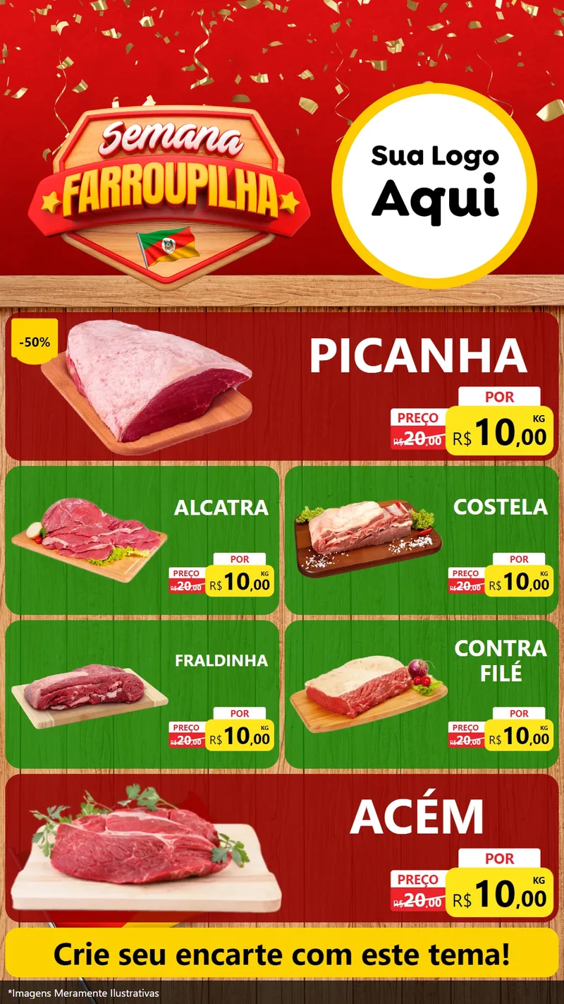 Modelo de TV para TV Vertical com o tema Semana Farroupilha para Açougue
