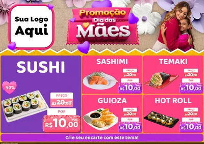 Modelo de Encarte para Encarte A4 Horizontal com o tema Promoção Dia das Mães para Comida japonesa