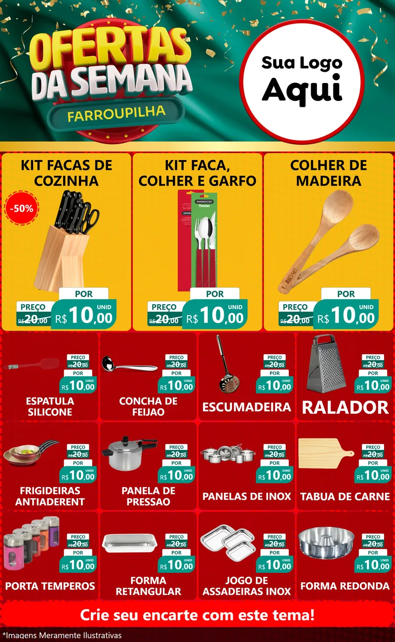 Modelo de Encarte para Encarte Grande com o tema Ofertas da Semana Farroupilha para Utilidades Domésticas
