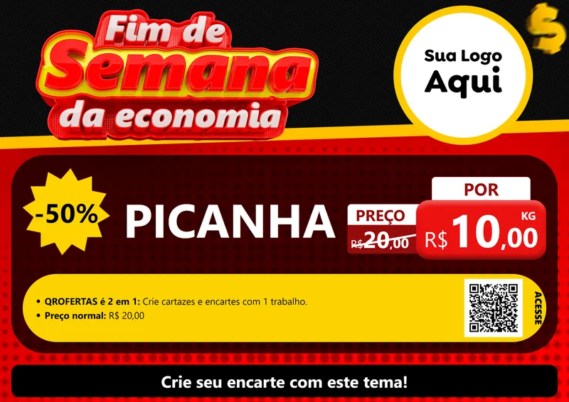Modelo de Cartaz para Cartaz A4 Horizontal com o tema Fim de Semana da Economia para Açougue
