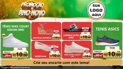 Modelo de TV para TV Horizontal com o tema Promoção de Ano Novo para Calçados