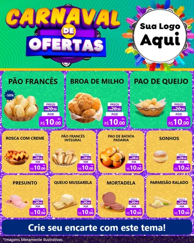 Modelo de Rede Social para Feed Instagram com o tema Carnaval de Ofertas para Padaria
