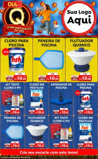 Modelo de Encarte para Encarte Grande com o tema Dia Q - O Dia Mais Barato Do Mês para Produtos para Piscina