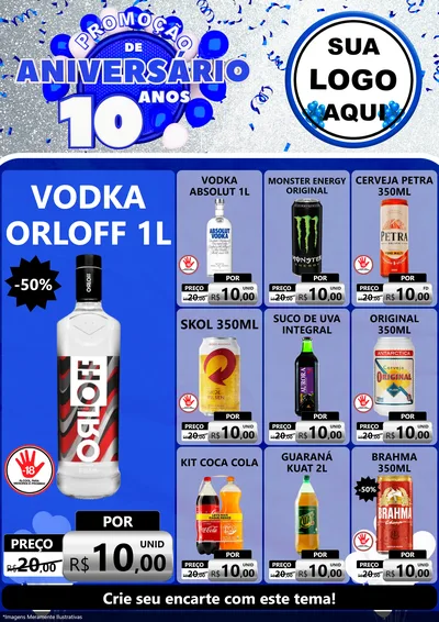 Modelo de Encarte para Encarte A4 Vertical com o tema Promoção de Aniversário - 10 Anos para Distribuidora de bebidas