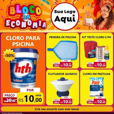 Modelo de Rede Social para Feed Facebook com o tema Bloco da Economia para Produtos para Piscina