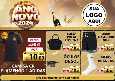 Modelo de Encarte para Encarte A4 Horizontal com o tema Feliz Ano Novo 2027 para Roupas e acessórios