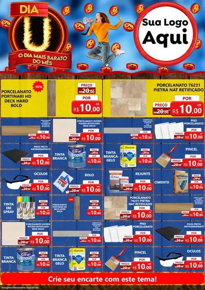 Modelo de Encarte para Encarte A4 Vertical com o tema Dia U - O Dia Mais Barato Do Mês para Pisos e revestimentos