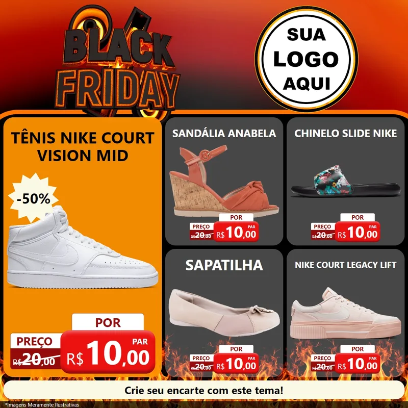 Modelo de Rede Social para Feed Facebook com o tema Black Friday para Calçados