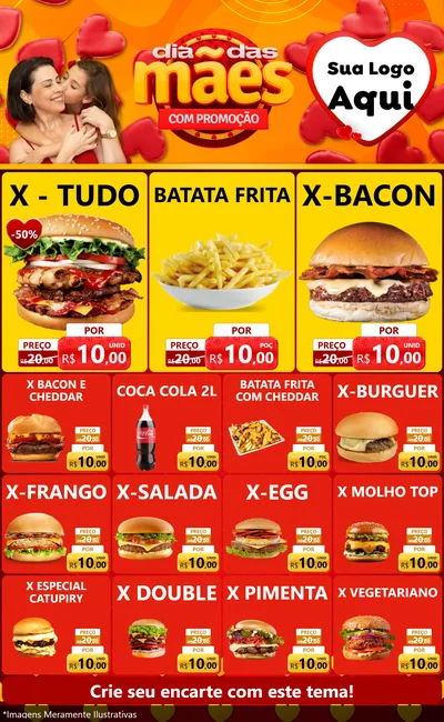 Modelo de Encarte para Encarte Grande com o tema Dia das Mães com Promoção para Hamburgueria
