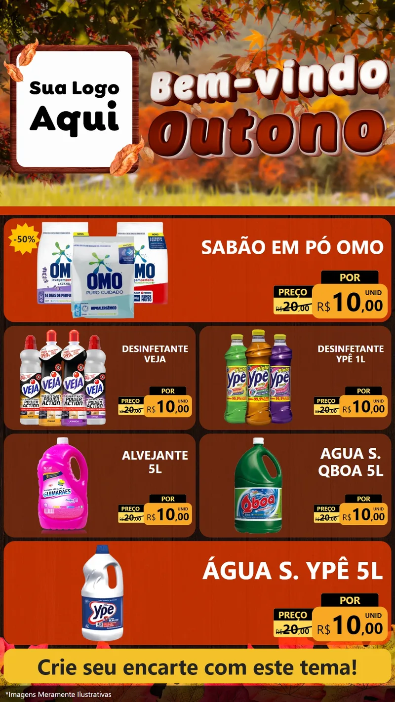 Modelo de TV para TV Vertical com o tema Bem-vindo Outono para Produtos de Limpeza