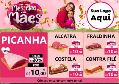 Modelo de Encarte para Encarte A4 Horizontal com o tema Mês das Mães para Açougue