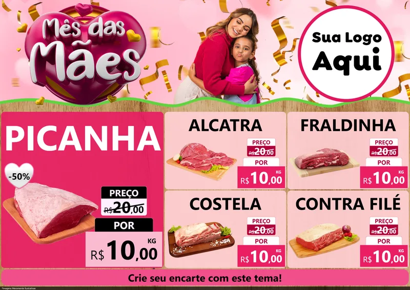 Modelo de Encarte para Encarte A4 Horizontal com o tema Mês das Mães para Açougue