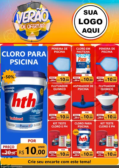 Modelo de Encarte para Encarte A4 Vertical com o tema Verão de Ofertas para Produtos para Piscina
