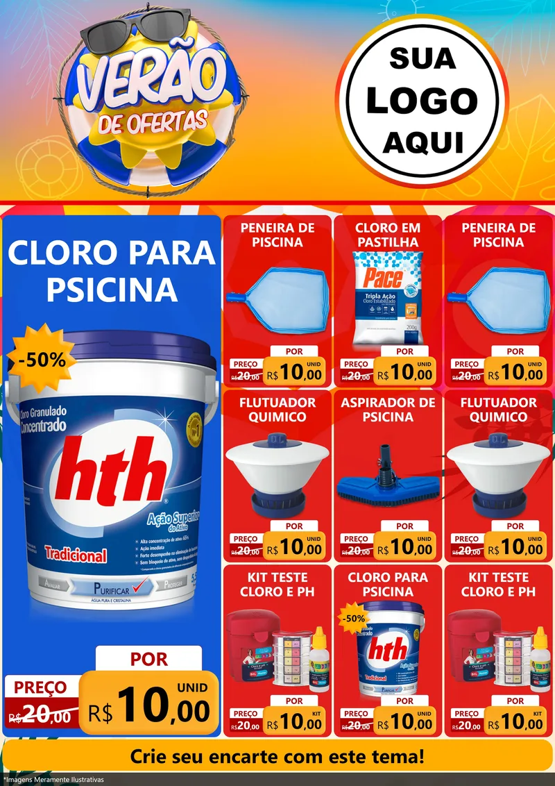 Modelo de Encarte para Encarte A4 Vertical com o tema Verão de Ofertas para Produtos para Piscina