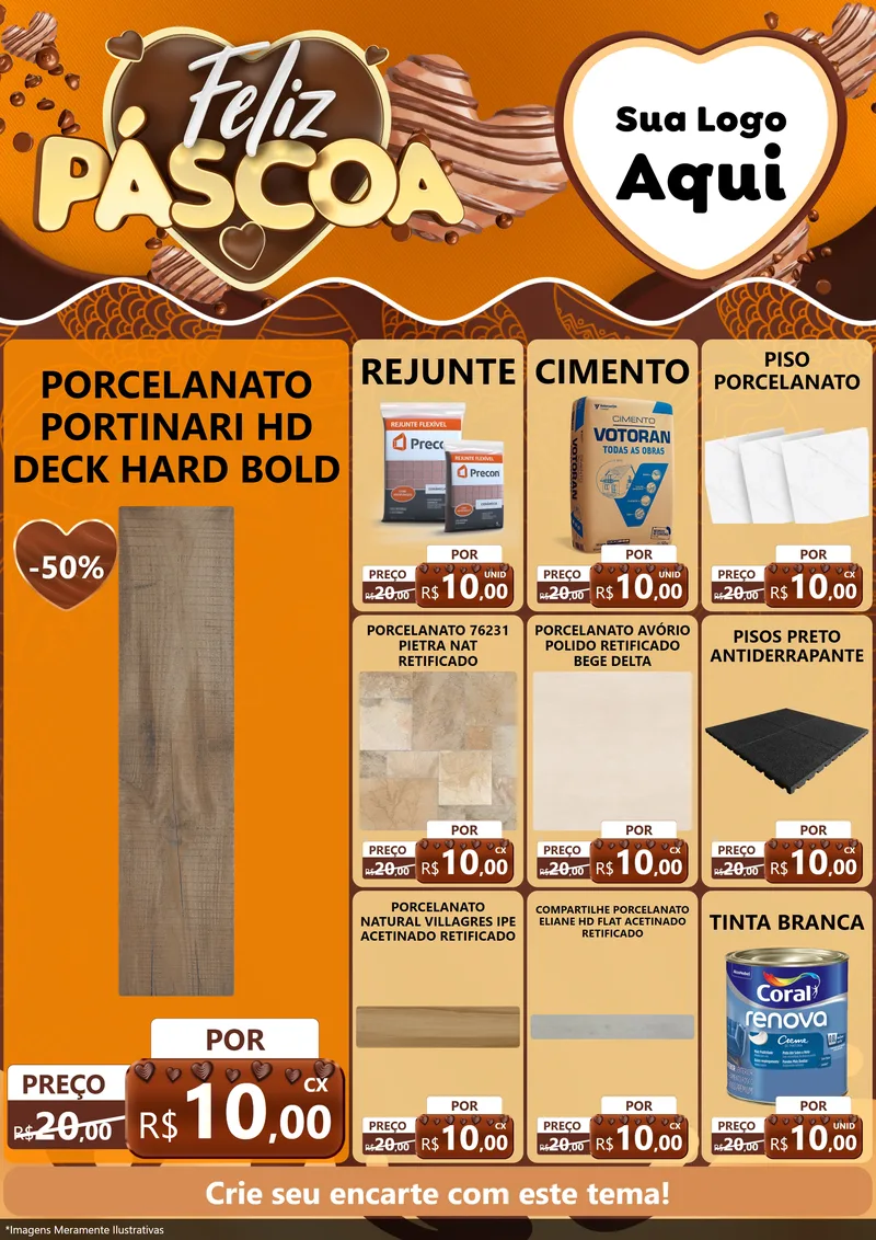 Modelo de Encarte para Encarte A4 Vertical com o tema Feliz Páscoa para Pisos e revestimentos