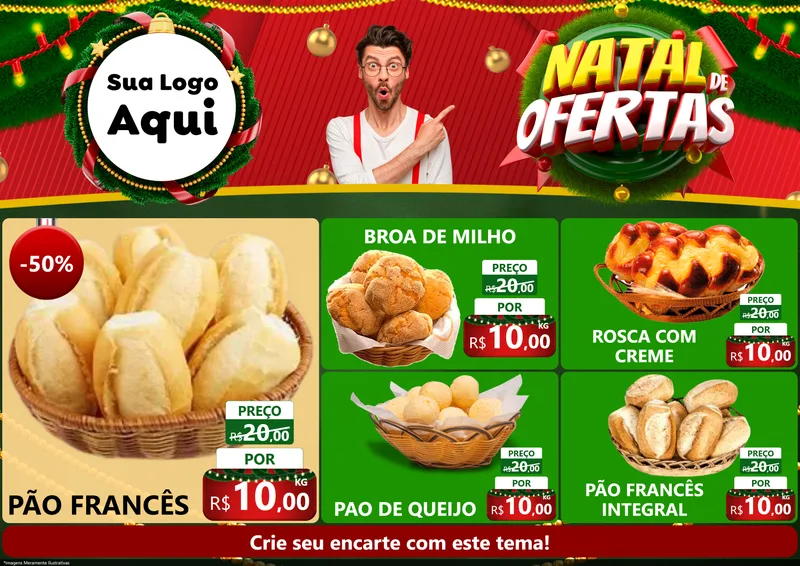 Modelo de Encarte para Encarte A4 Horizontal com o tema Natal de Ofertas para Padaria