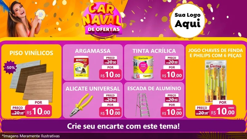 Modelo de TV para TV Horizontal com o tema Carnaval de Ofertas para Material para Construção