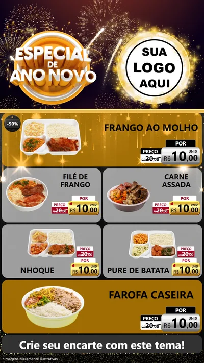 Modelo de TV para TV Vertical com o tema Especial de Ano Novo para Restaurante