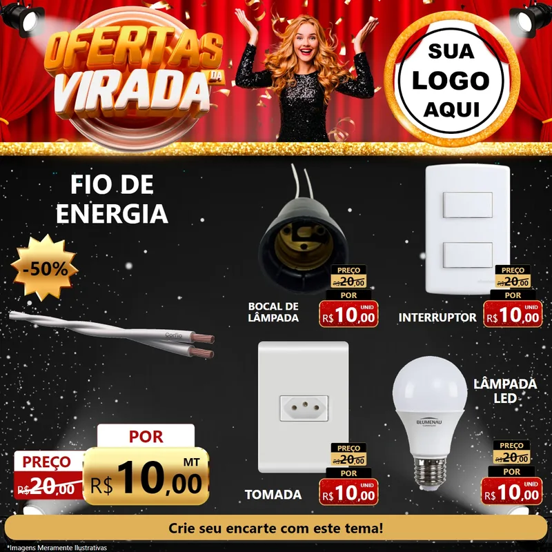 Modelo de Rede Social para Feed Facebook com o tema Ofertas da Virada para Materiais Elétricos