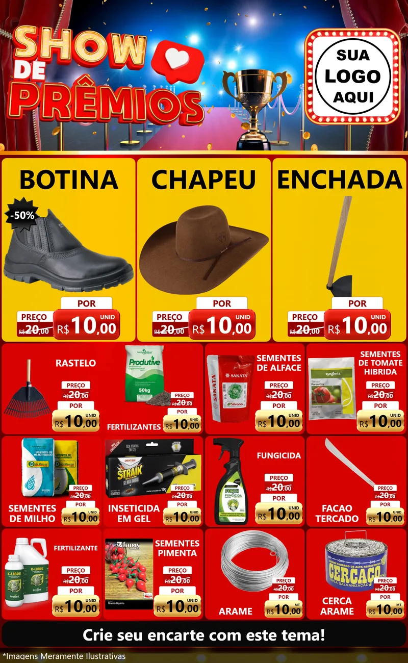 Modelo de Encarte para Encarte Grande com o tema Show de Prêmios para Agropecuária