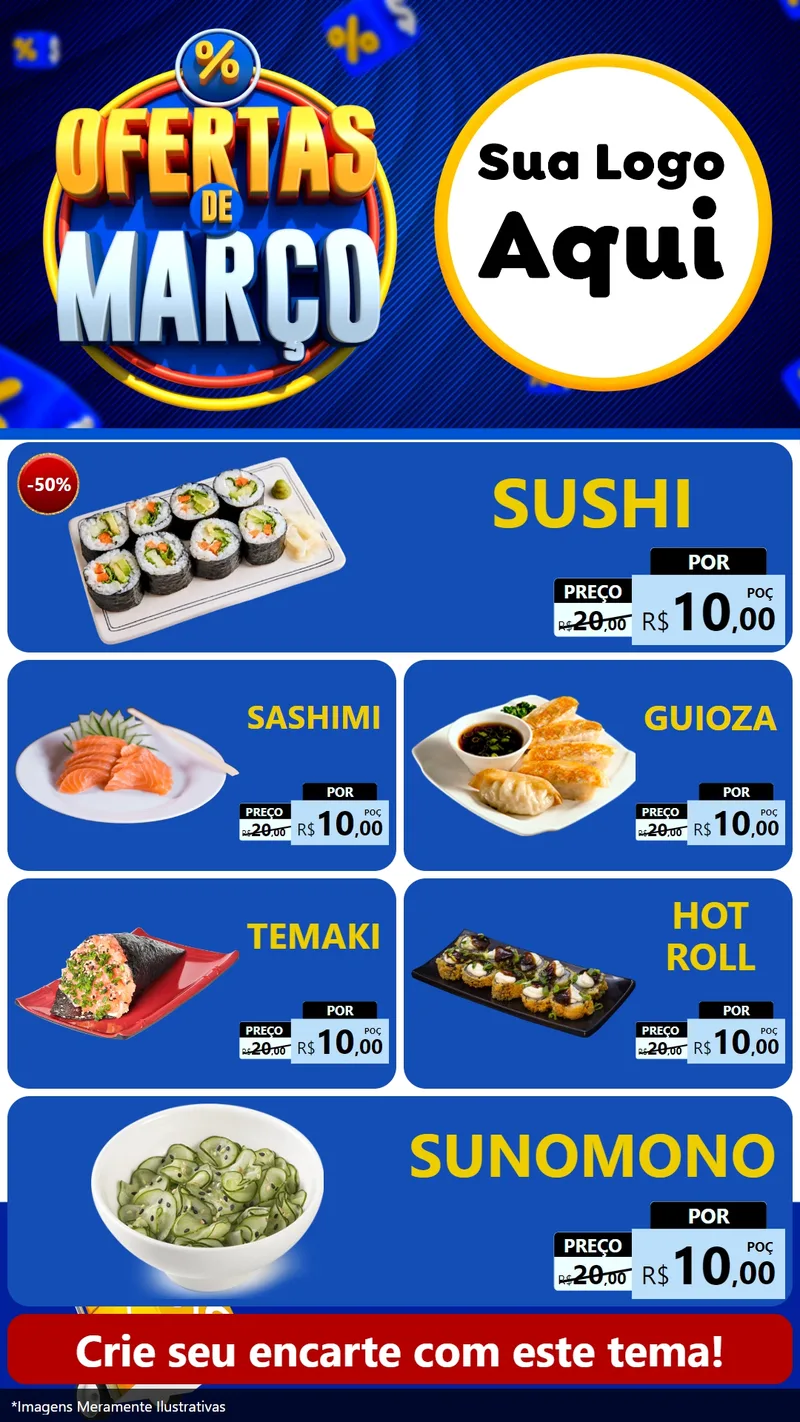 Modelo de TV para TV Vertical com o tema Ofertas de Março para Comida japonesa