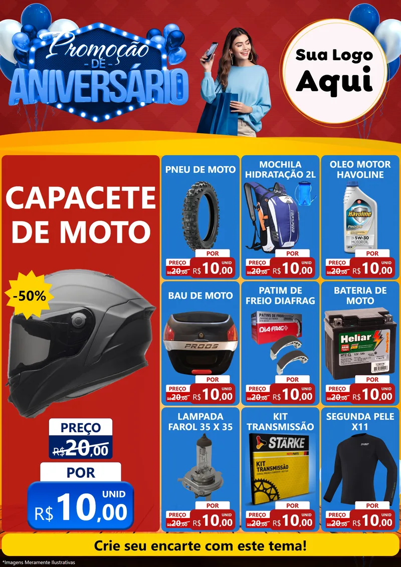 Modelo de Encarte para Encarte A4 Vertical com o tema Promoção de Aniversário para Moto peças