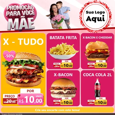 Modelo de Rede Social para Feed Facebook com o tema Promoção Para Você Mãe para Hamburgueria