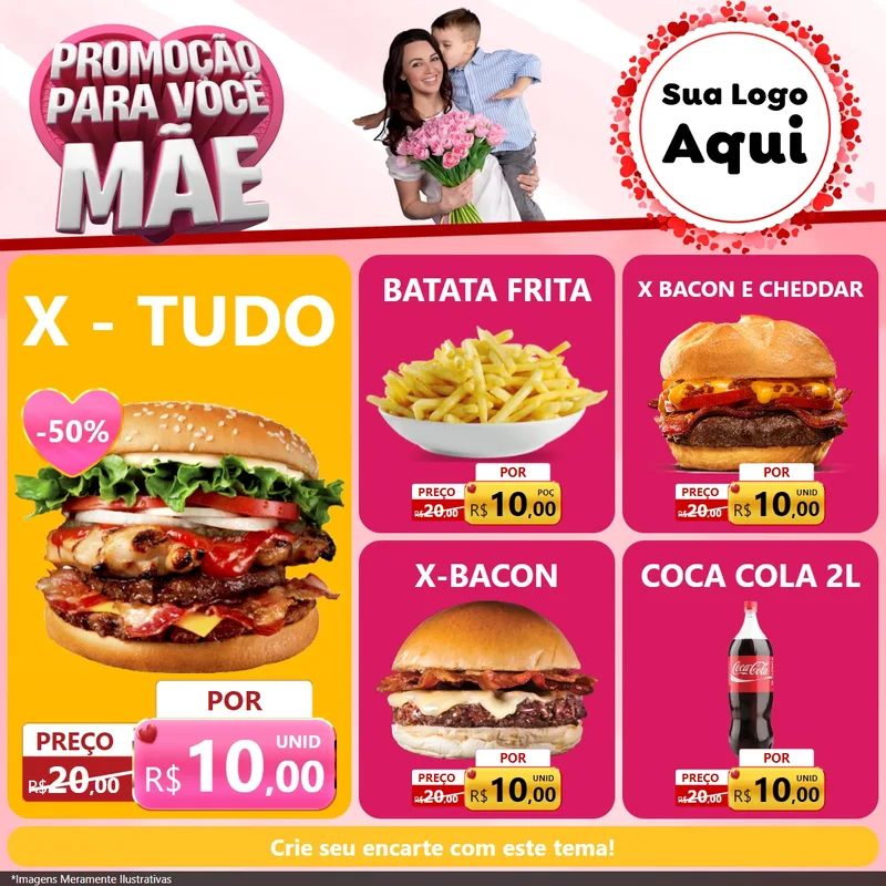 Modelo de Rede Social para Feed Facebook com o tema Promoção Para Você Mãe para Hamburgueria