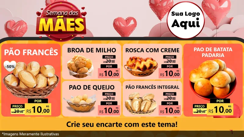 Modelo de TV para TV Horizontal com o tema Semana das Mães para Padaria