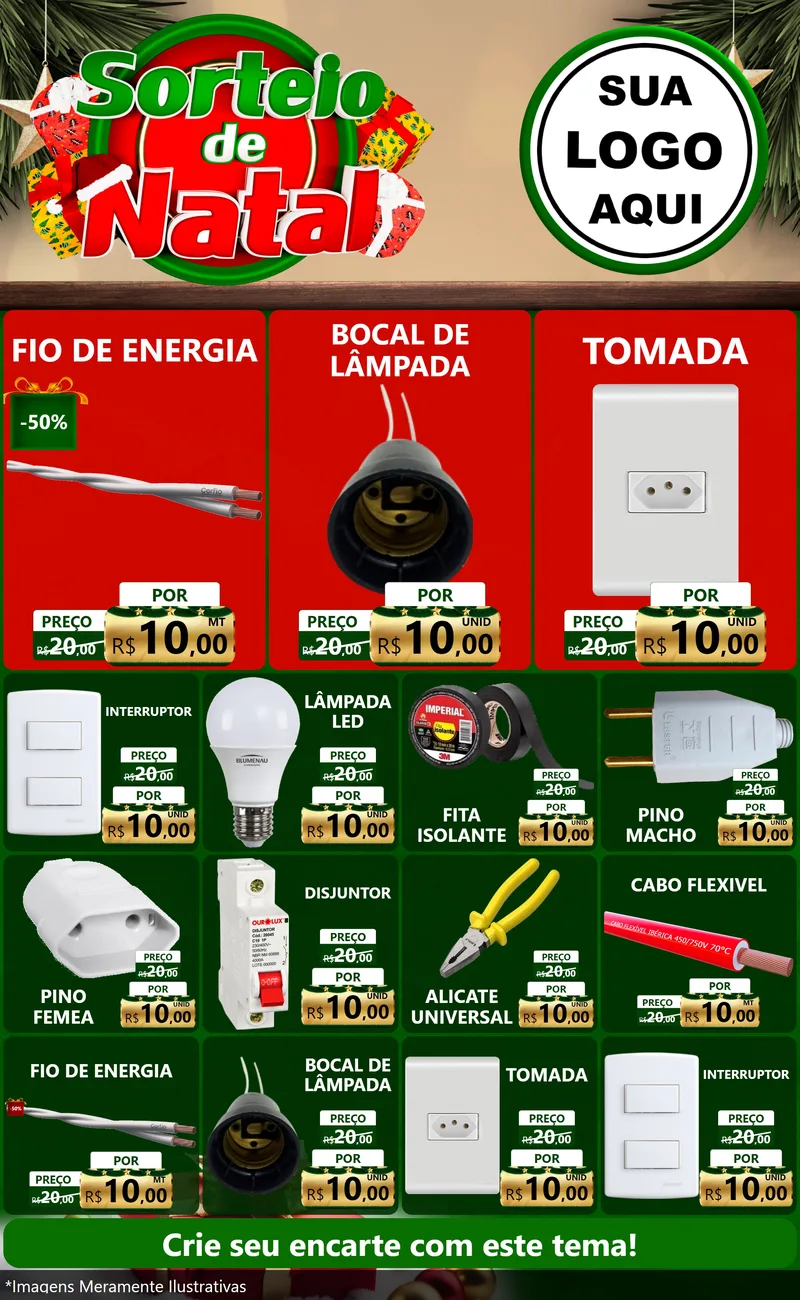 Modelo de Encarte para Encarte Grande com o tema Sorteio de Natal para Materiais Elétricos