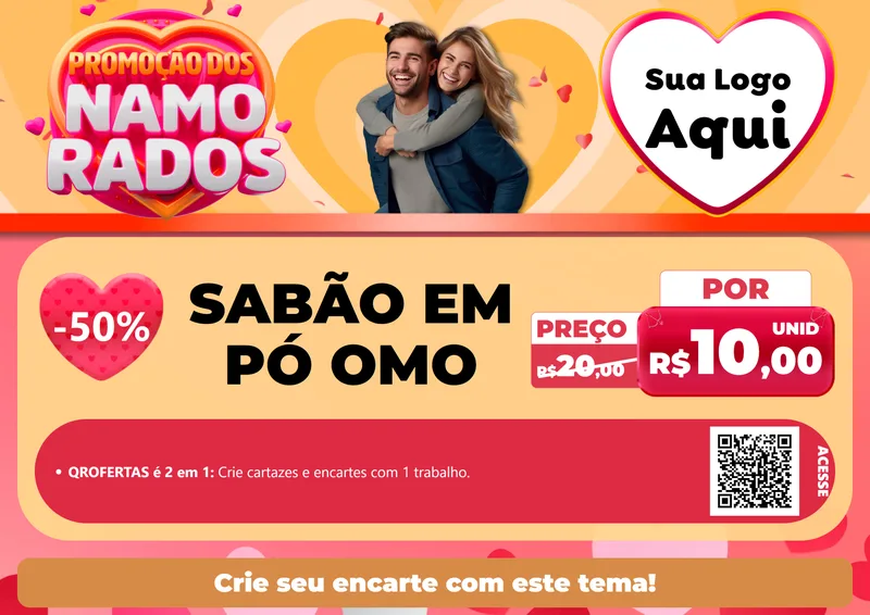 Modelo de Cartaz para Cartaz A4 Horizontal com o tema Promoção dos Namorados para Produtos de Limpeza