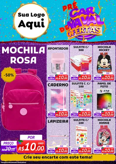 Modelo de Encarte para Encarte A4 Vertical com o tema Pré Carnaval de Ofertas para Papelaria