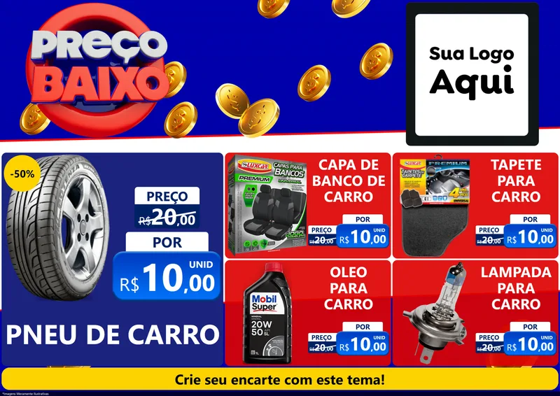 Modelo de Encarte para Encarte A4 Horizontal com o tema Preço Baixo para Auto peças