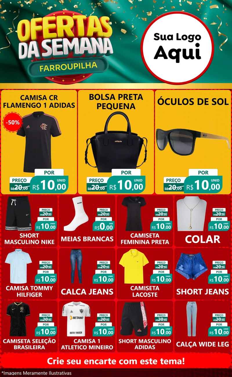 Modelo de Encarte para Encarte Grande com o tema Ofertas da Semana Farroupilha para Roupas e acessórios