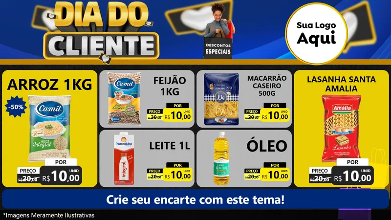 Modelo de TV para TV Horizontal com o tema Dia Do Cliente para Supermercado