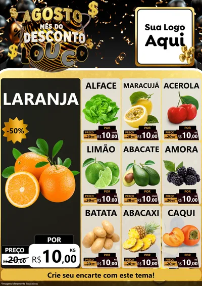 Modelo de Encarte para Encarte A4 Vertical com o tema Agosto Mês do Desconto Louco para Hortifrúti