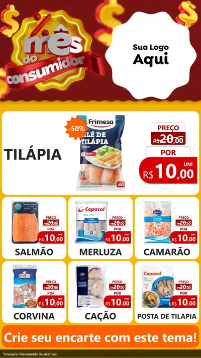 Modelo de Rede Social para Stories com o tema Mês do consumidor para Peixaria