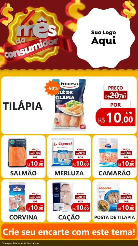 Modelo de Rede Social para Stories com o tema Mês do consumidor para Peixaria