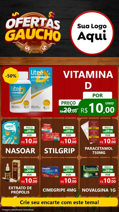 Modelo de Rede Social para Stories com o tema Ofertas Dia do Gaúcho para Farmácia