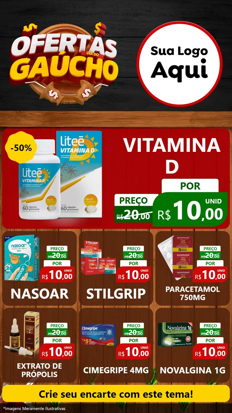 Modelo de Rede Social para Stories com o tema Ofertas Dia do Gaúcho para Farmácia