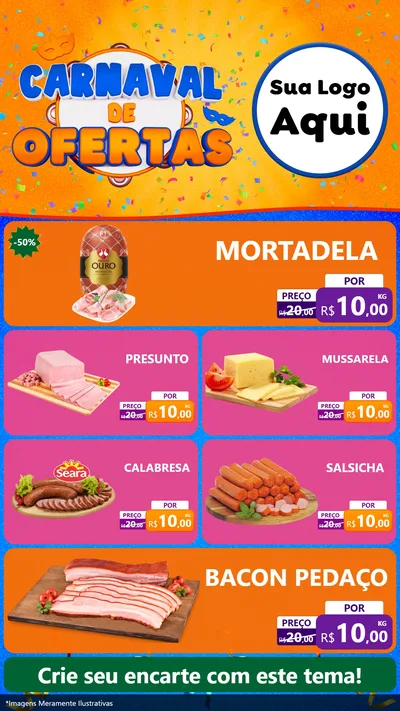 Modelo de TV para TV Vertical com o tema Carnaval de Ofertas para Frios e Laticínios