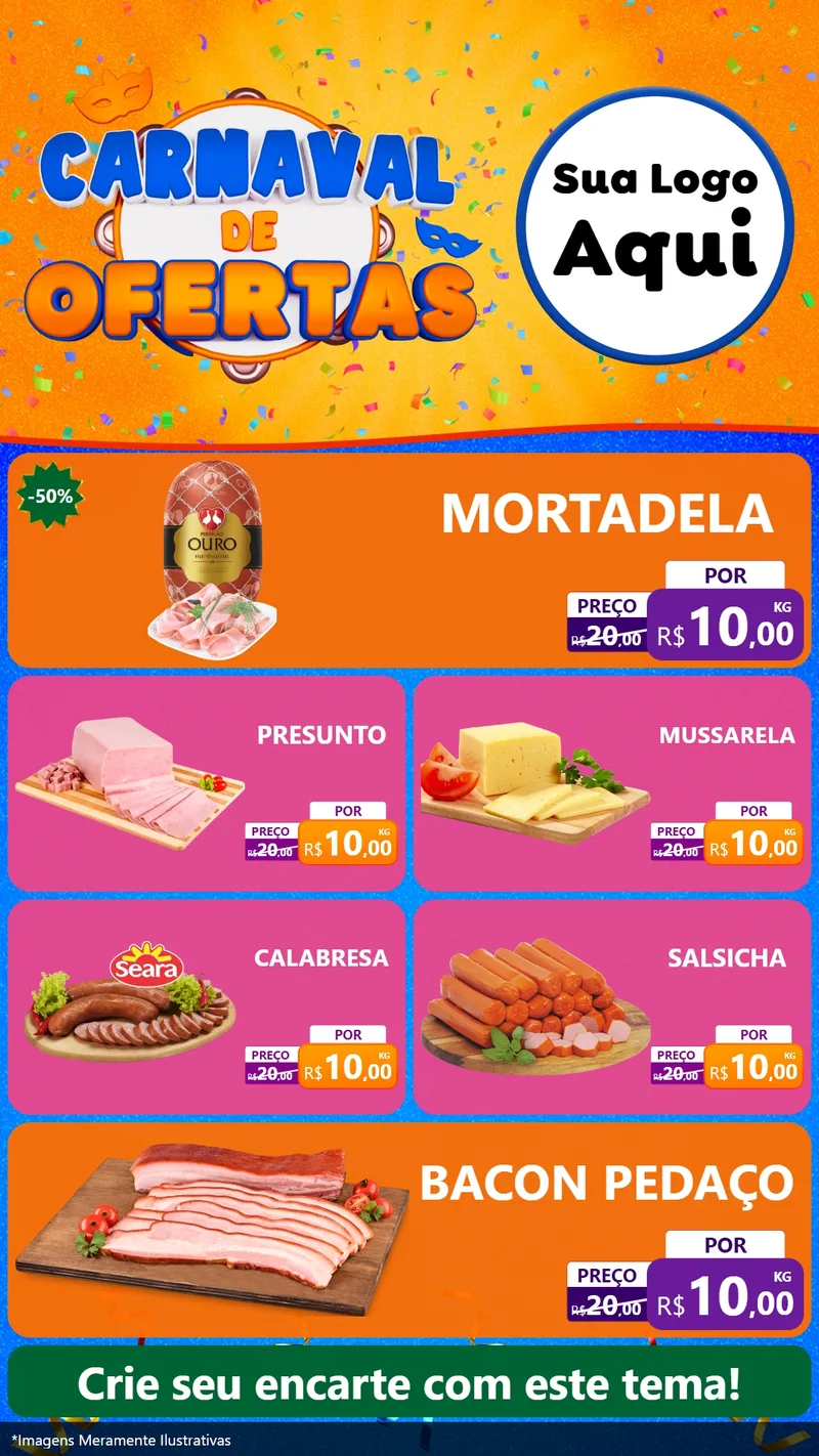 Modelo de TV para TV Vertical com o tema Carnaval de Ofertas para Frios e Laticínios