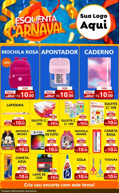 Modelo de Encarte para Encarte Grande com o tema Esquenta de Carnaval para Papelaria