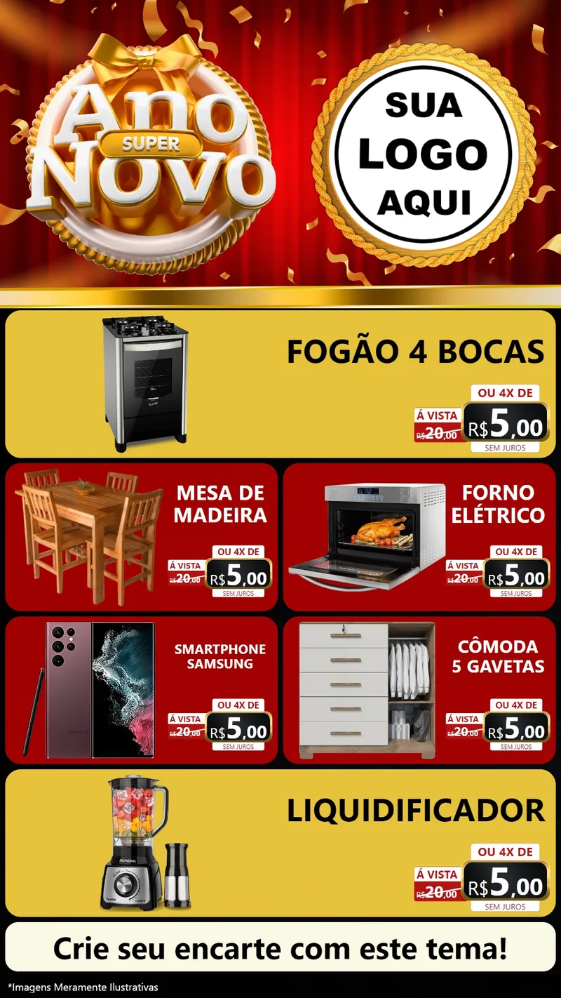 Modelo de TV para TV Vertical com o tema Super Ano Novo para Móveis e Eletro