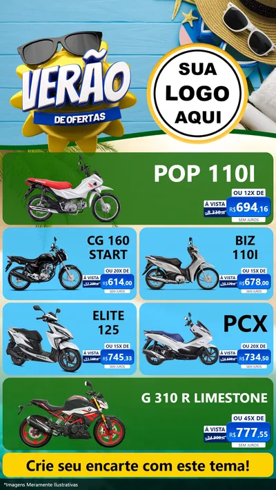 Modelo de TV para TV Vertical com o tema Verão de Ofertas para Concessionaria de Motos