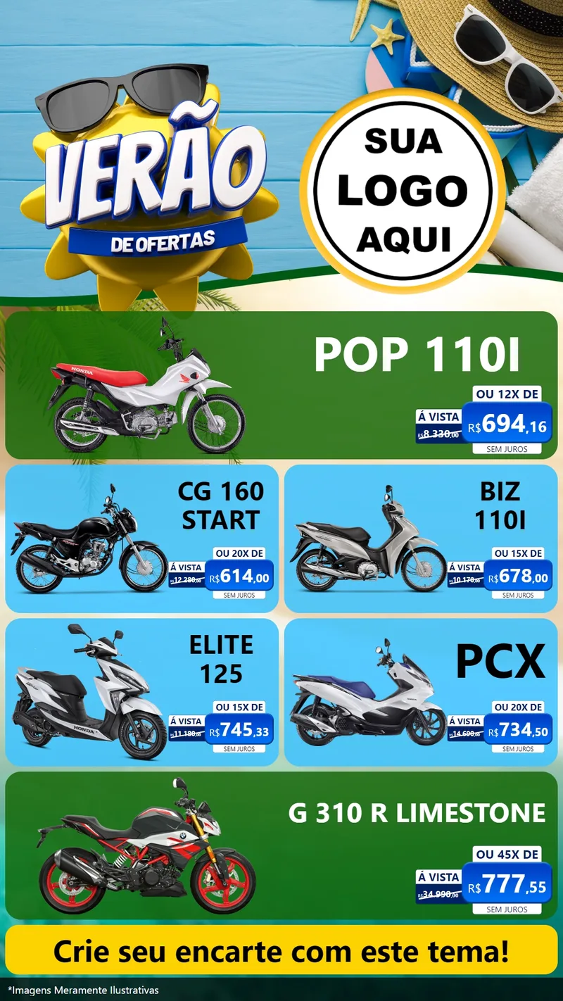 Modelo de TV para TV Vertical com o tema Verão de Ofertas para Concessionaria de Motos