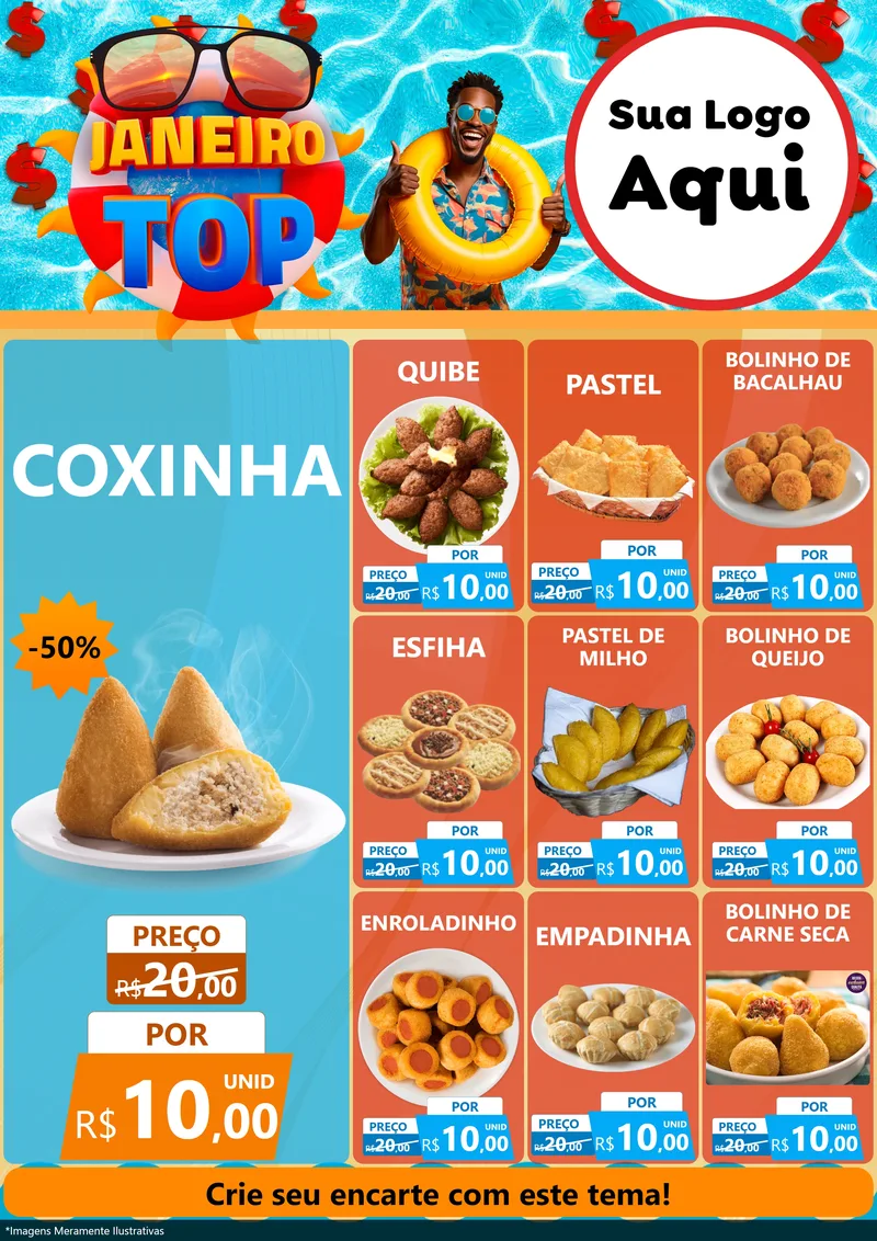 Modelo de Encarte para Encarte A4 Vertical com o tema Janeiro Top para Salgadaria