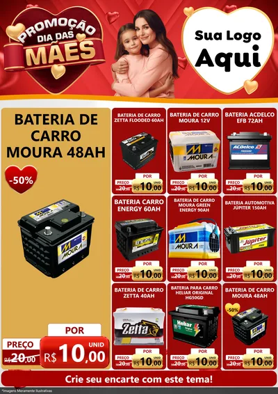 Modelo de Encarte para Encarte A4 Vertical com o tema Promoção Dia das Mães para Baterias Elétricas